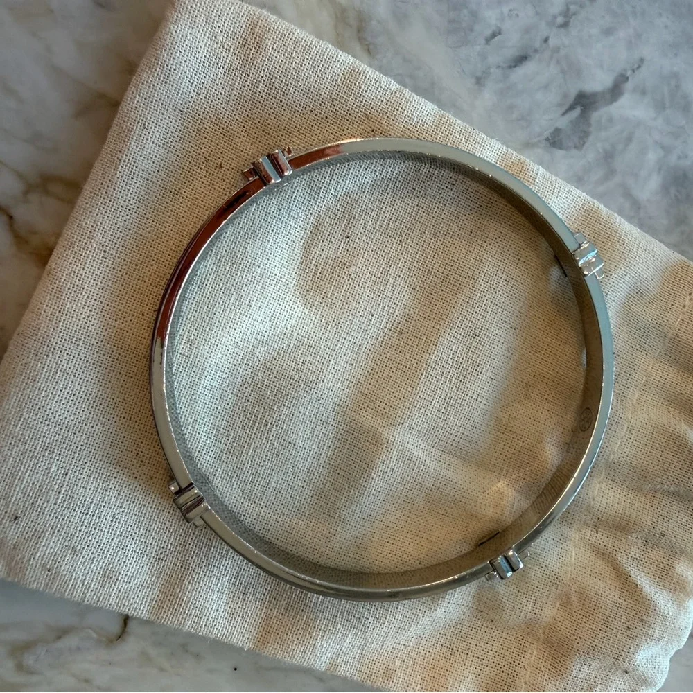 Tory Burch Silver-Tone Double-T Hinged Bracelet